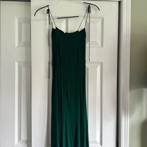 Reformation Green Pleated Midi Sundress w High Slit and Adjustable Straps